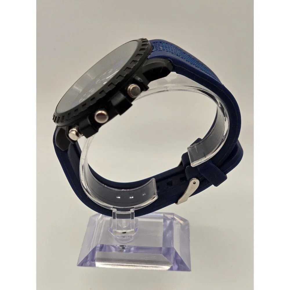 Accutime THRE3 Mens Sport Watch Black/Blue Dial Tachymeter Quartz Blue Silicone